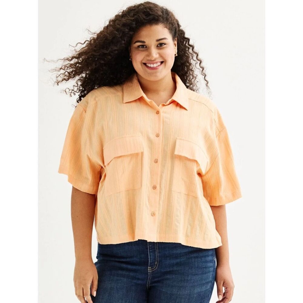 Dizzy Lizzy Button Front Orange Camp Shirt Women’s Small